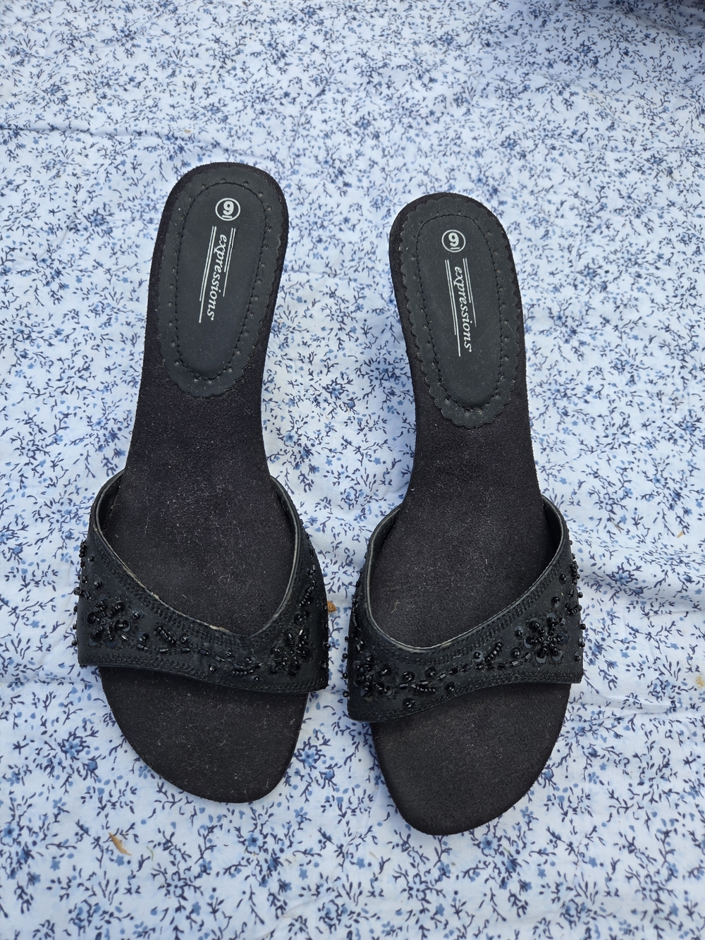 Expressions Black Beaded Slide Sandals - Women